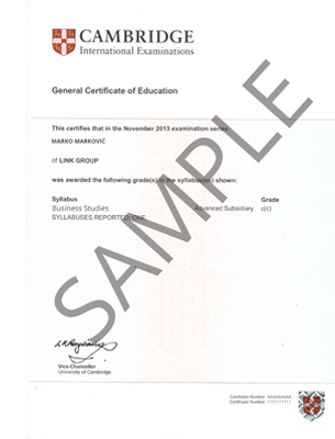 Primer sertifikata Cambridge International A&AS Level Business